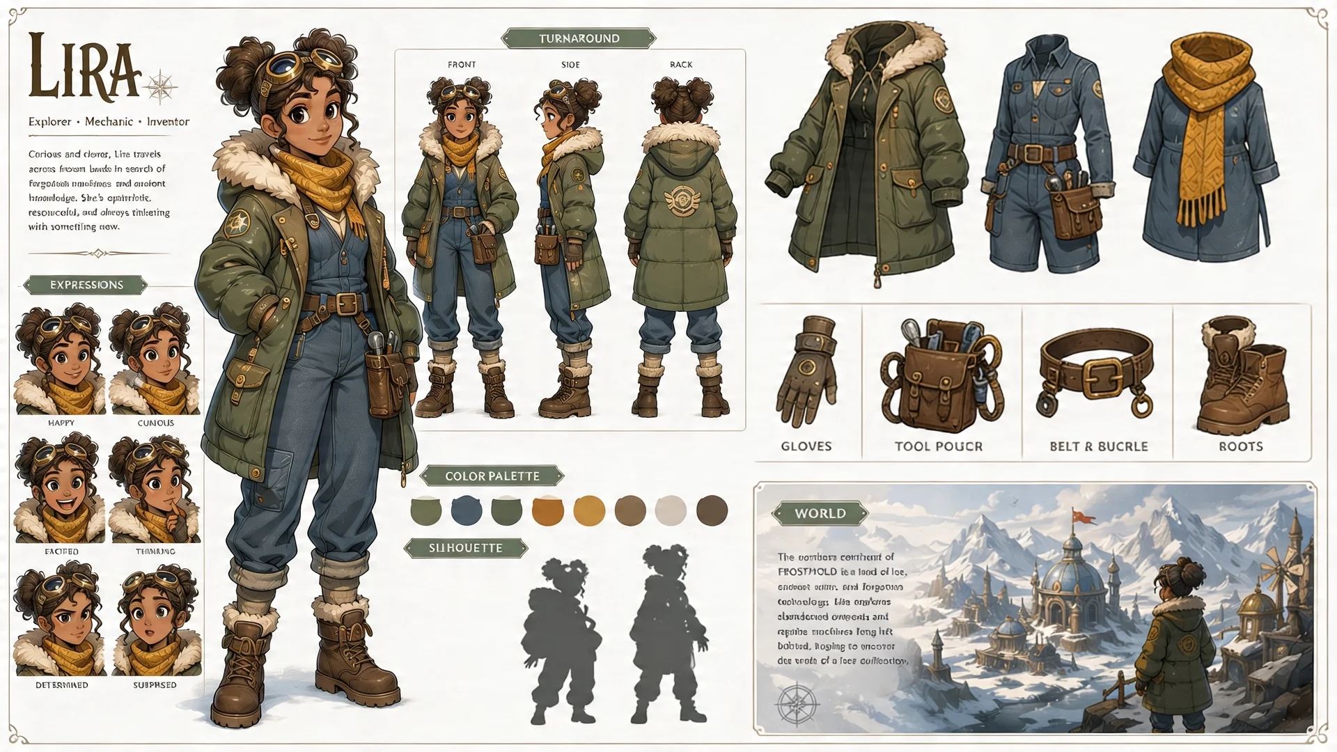 Multi-panel character sheets
