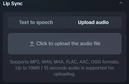 Audio upload interface in OmniHuman 1.5