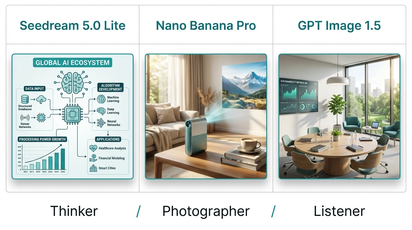 Comparaison du rendu de texte : Seedream 5.0 Lite vs Nano Banana Pro vs GPT Image 1.5
