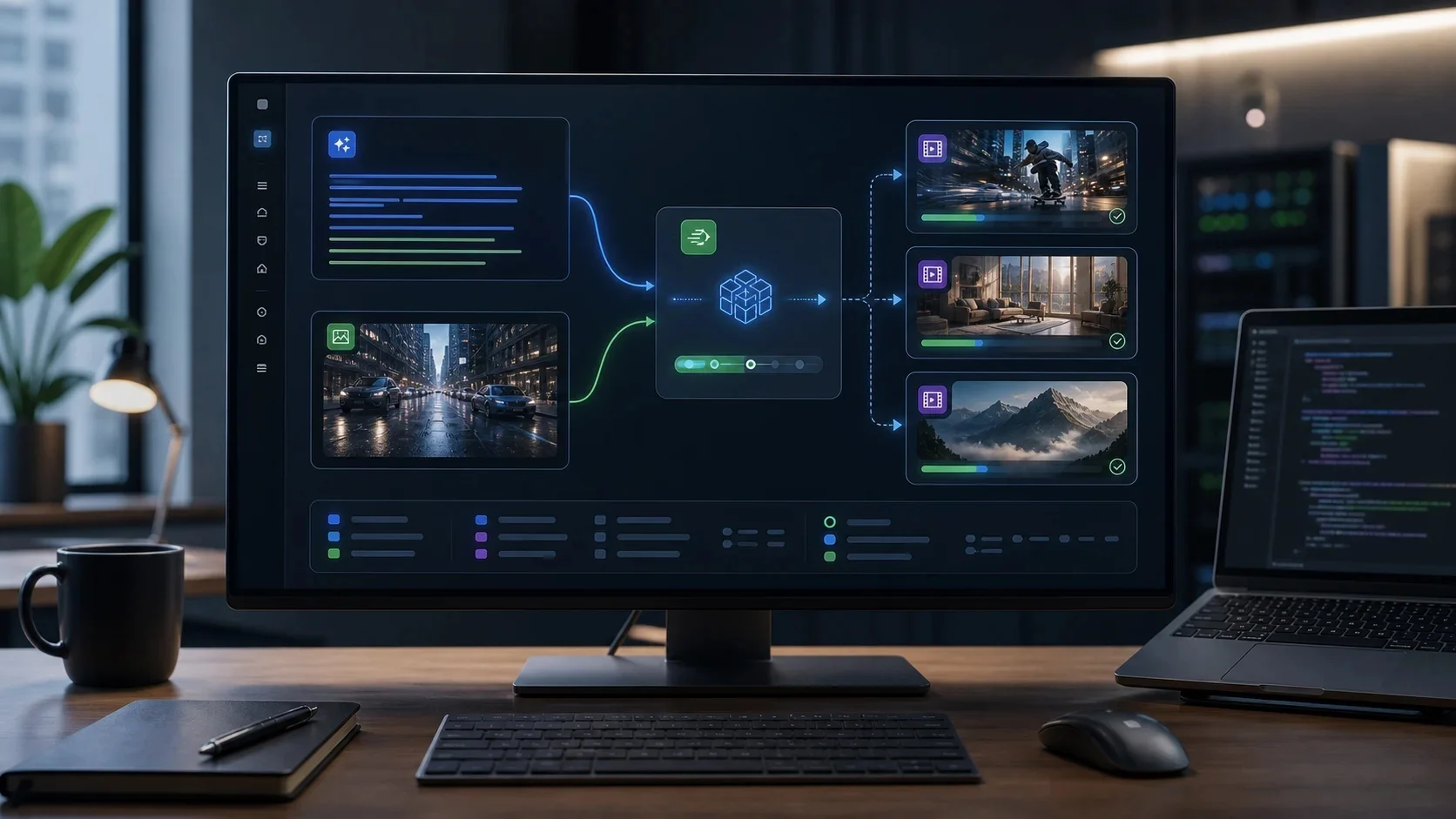 Kling 3.0 Turbo API routing workflow showing text-to-video and first-frame image-to-video inputs moving through an async EvoLink video generation pipeline