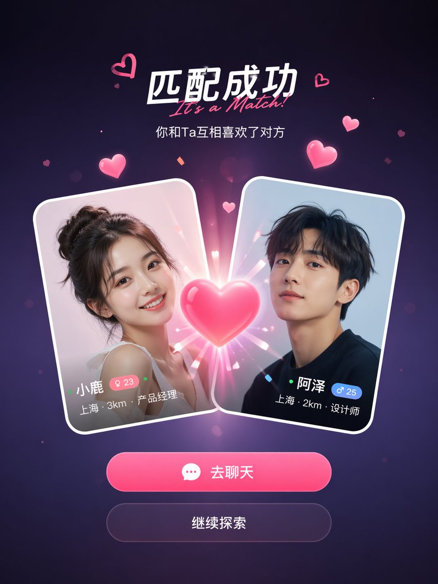 GPT Image 2 social app match success screen sample