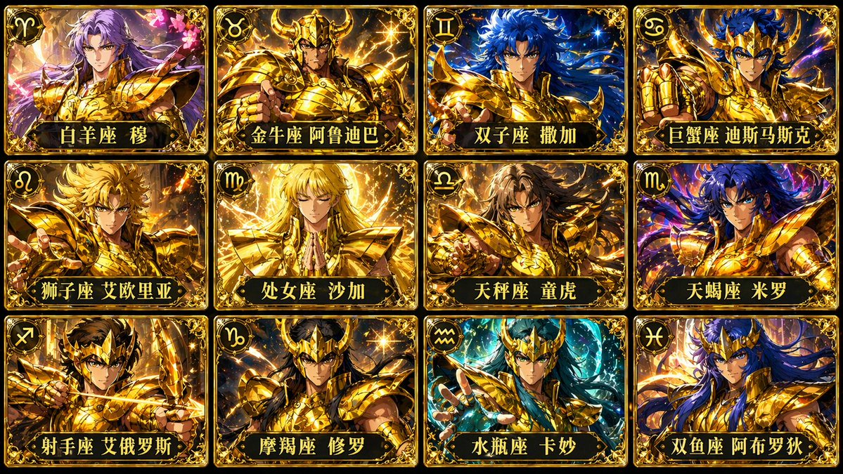 GPT Image 2 Saint Seiya gold saints card grid sample
