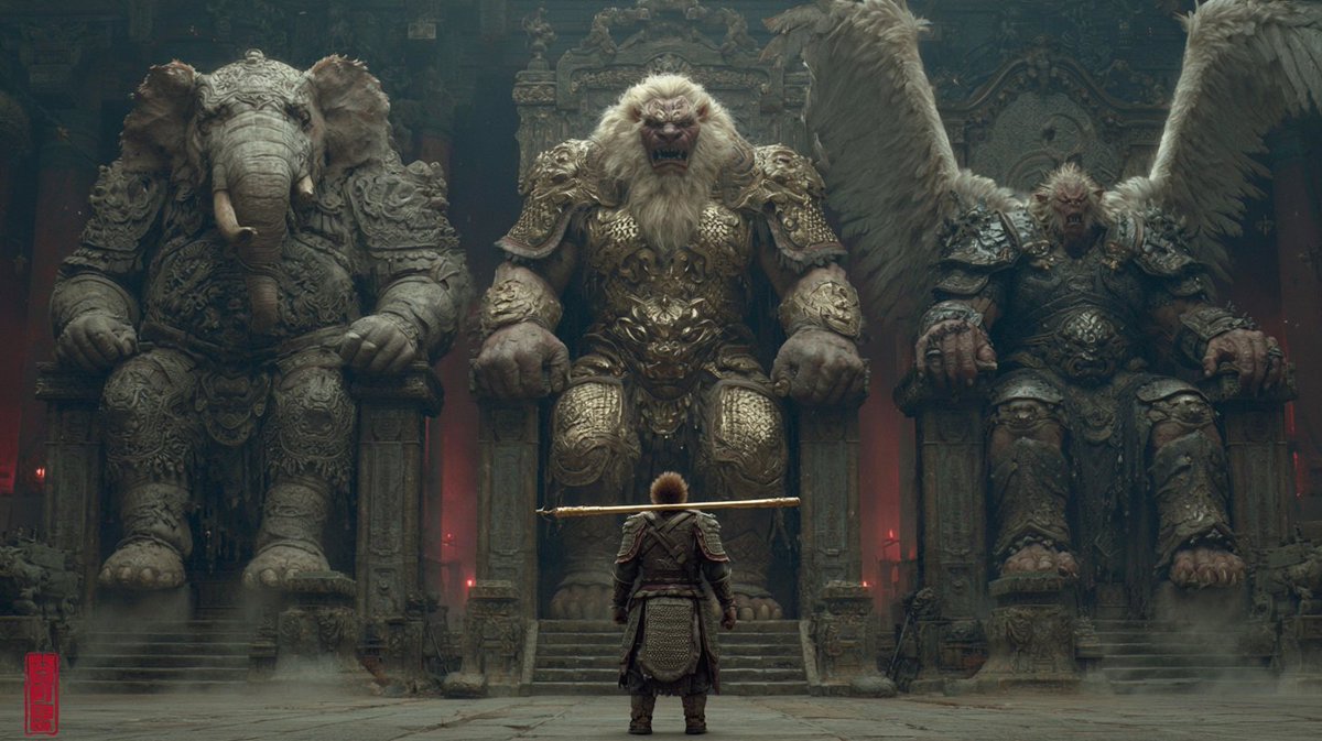 GPT Image 2 Lion Camel Ridge dark myth scene sample