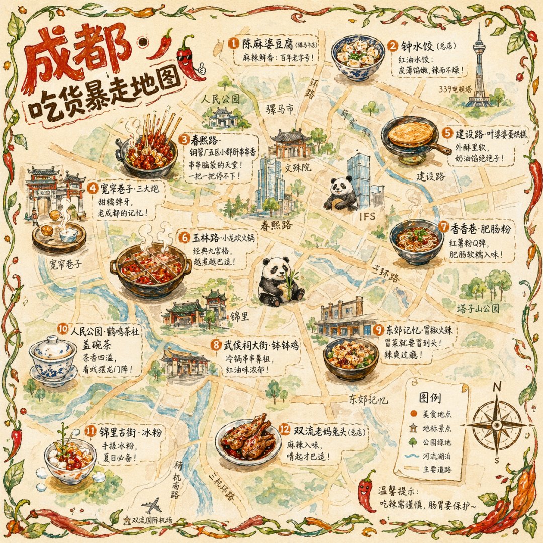 GPT Image 2 Chengdu food map illustration sample