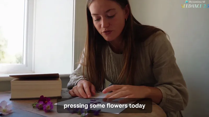 Flower-Pressing ASMR Camcorder Vlog video workflow example, not verified as Seedance 2.5 API output