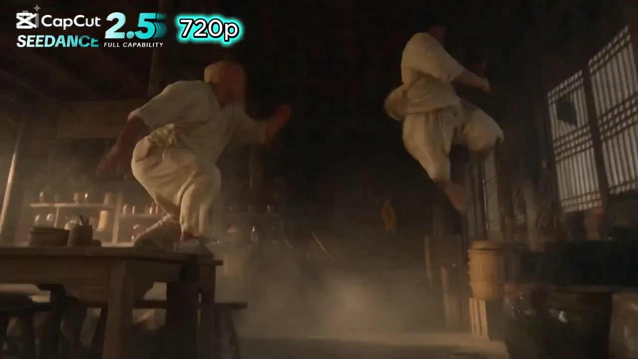 Kung-Fu Mid-Air Clash Long Take video workflow example, not verified as Seedance 2.5 API output
